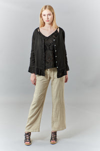 Haris Cotton, strapped linen top with embroidery eyelet-Sale