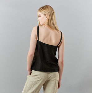 Haris Cotton, strapped linen top with embroidery eyelet-Haris Cotton
