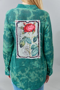 Nu Vintage, crinkled cotton gauze blouse with floral patch-Nu Vintage, crinkled cotton gauze blouse with floral patch