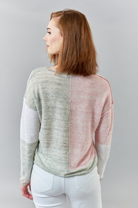 SWTR, Linen Knit color block round neck pullover sweater-
