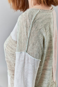 SWTR, Linen Knit color block round neck pullover sweater-SWTR, Linen Knit color block round neck pullover sweater