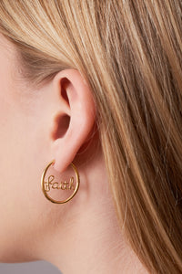 Theia Jewelry, Gold, 'Faith' script oval hoop earring-Gifts