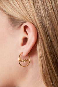 Theia Jewelry, Gold, 'Hope' script oval hoop earring-