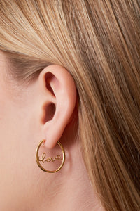 -Gifts - AccessoriesTheia Jewelry, Gold, "Love" script oval hoop earring
