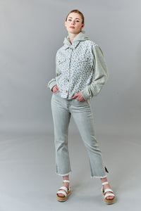 Tractr Jeans, white cheetah denim and knit hooded jacket-Tractr Jeans, white cheetah denim and knit hooded jacket