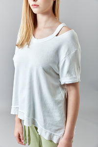 WILT, cut out shoulder slant hem sweatshirt-