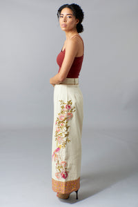 Aratta, Denim, high waist wide leg trouser with embroidery-Bottoms