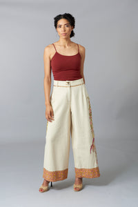 Aratta, Denim, high waist wide leg trouser with embroidery-Bottoms