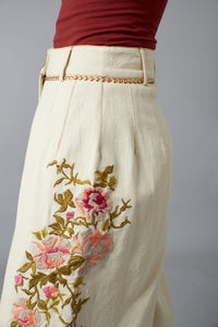 Aratta, Denim, high waist wide leg trouser with embroidery-Denim