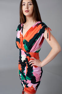 Donna Morgan, jersey, bold camo print ruched dress-