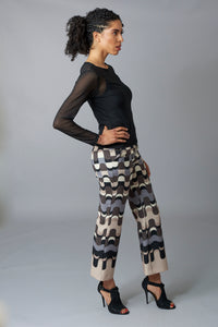 -High End BottomsMaliparmi, Jacquard Crepe, crop flare trousers in neo modern cady print-Italian Designer Collection