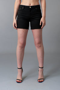 Tractr Jeans, black Denim, shorts with raw hem-Tractr Jeans