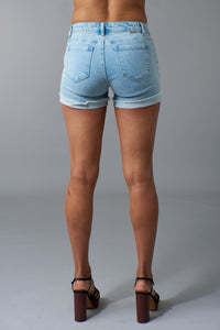 Tractr Denim, destroyed raw hem cuffed shorts-Tractr Jeans