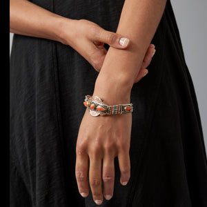 handcrafted sterling silver, coral medallion bracelet-