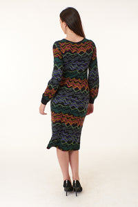 Aldo Martins, Wool Blend, midi sweater dress in black wave print-