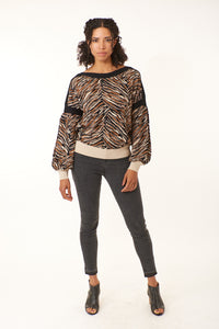 Aldo Martins,Textural Rib Knit, contrast trim sweater in zebra print-High End Tops
