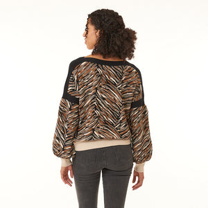 Aldo Martins,Textural Rib Knit, contrast trim sweater in zebra print-Tops
