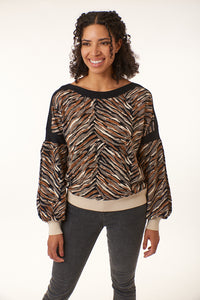 Aldo Martins,Textural Rib Knit, contrast trim sweater in zebra print-