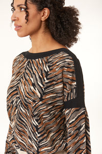 Aldo Martins,Textural Rib Knit, contrast trim sweater in zebra print-Sweaters