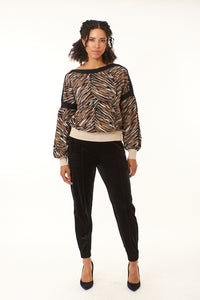 Aldo Martins,Textural Rib Knit, contrast trim sweater in zebra print-Luxury Knitwear