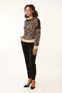 Aldo Martins,Textural Rib Knit, contrast trim sweater in zebra print-Sweaters
