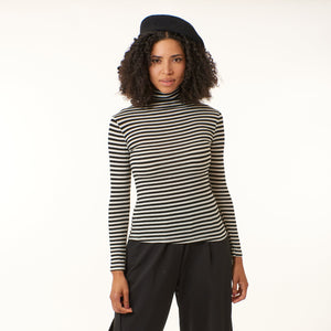 -Italian Designer CollectionAmici for Baci, striped cashmere turtleneck long sleeve knit top
