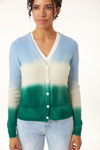 -CardigansKier & J, Cashmere ribbed button down pointelle cardigan in ombre blue