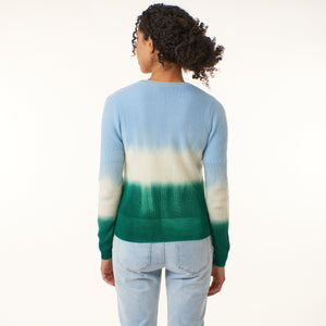 Kier & J, Cashmere ribbed button down pointelle cardigan in ombre blue-Cardigans