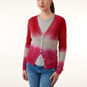 -CardigansKier & J, Cashmere ribbed button down pointelle cardigan in ombre red