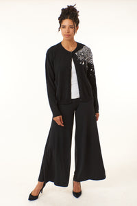 Kier & J, button down cashmere cardigan with cheetah print-Luxury Knitwear