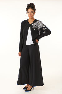 Kier & J, button down cashmere cardigan with cheetah print-
