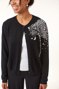 Kier & J, button down cashmere cardigan with cheetah print-Fine Knitwear