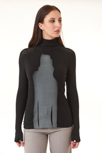 -High EndOblique Creations, fine knit turtle neck sweater with body silhouette graphic -Italian Designer Collection