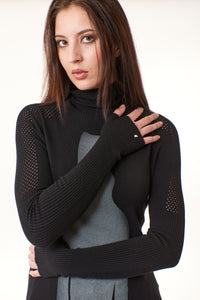 Oblique Creations, fine knit turtle neck sweater with body silhouette graphic -Italian Designer Collection-Luxury Knitwear