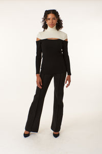 Oblique Creations, Ribbed Knit, color block turtleneck with opening on shoulders, neck and back-Italian Designer Collection-Sweaters