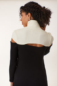 Oblique Creations, Ribbed Knit, color block turtleneck with opening on shoulders, neck and back-Italian Designer Collection-Italian Designer Collection