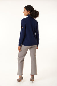 Oblique Creations, fine knit turtleneck sweater with body silhouette and cut outs-Italian Designer Collection-High End