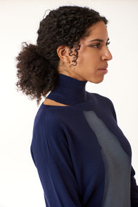 Oblique Creations, fine knit turtleneck sweater with body silhouette and cut outs-Italian Designer Collection-Sweaters