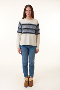 SWTR, wool cashmere blend, fair isle crew neck sweater-Fine Knitwear
