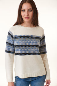SWTR, wool cashmere blend, fair isle crew neck sweater-Fine Knitwear