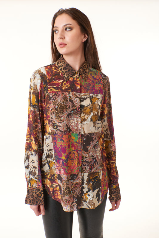 Robert Graham, silk blend, Gabriela button down blouse in dark brown