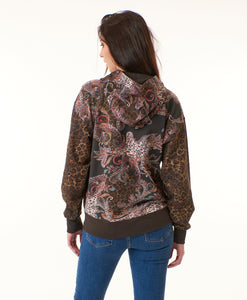 Robert Graham, cotton hoodie in brown cheetah paisley print-Outerwear