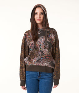 -High End LoungewearRobert Graham, cotton hoodie in brown cheetah paisley print