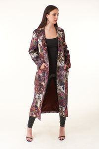Robert Graham, Velvet, Ophelia duster jacket in brown patchwork print-