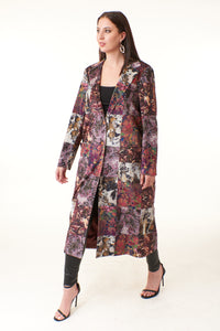 Robert Graham, Velvet, Ophelia duster jacket in brown patchwork print-