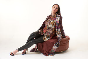 Robert Graham, silk blend, Gabriela button down blouse in dark brown-High End Tops