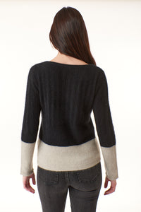 SWTR, Raccoon,  cozy rib v neck sweater in black taupe-Luxury Knitwear