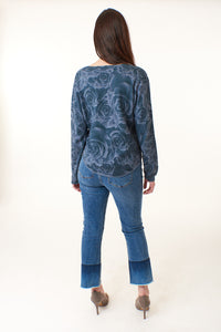 SWTR, Cotton Cashmere, v neck pullover sweater in roses print-Luxury Knitwear