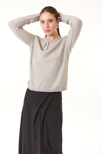 SWTR, merino wool cashmere blend, keyhole crew neck sweater-Luxury Knitwear