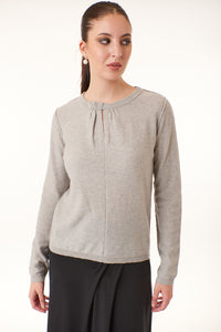 -Fine KnitwearSWTR, merino wool cashmere blend, keyhole crew neck sweater